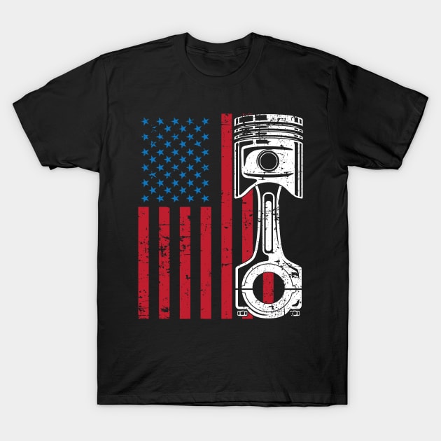 Patriotic American Flag Piston Muscle Car Vintage Distressed T-Shirt by hobrath